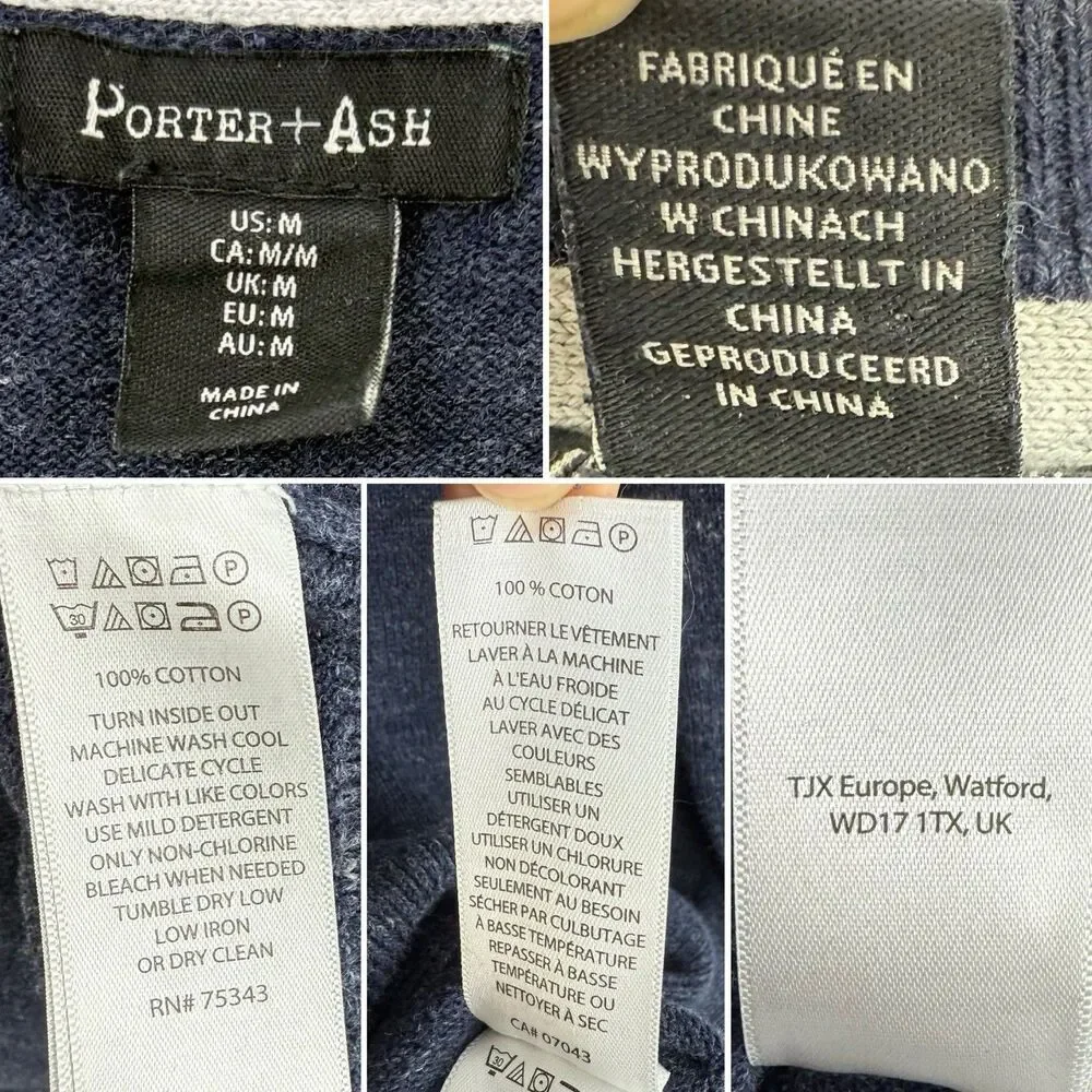 Porter & Ash Henley Sweater Mens Size M Blue Long Sleeve Casual Preppy